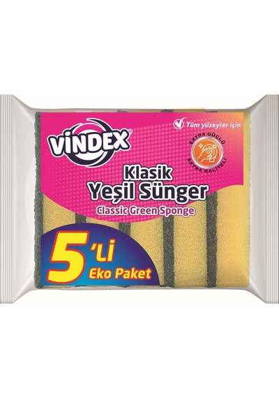Vindex Klasik Yeşil Sünger Düz 5'Li