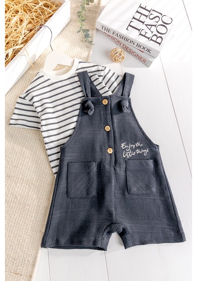 Babymod Cep Detaylı Keten Şortlu Erkek Bebek Salopet Tulum Set Yeşil