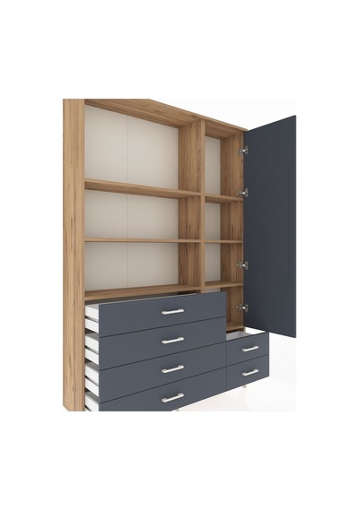 Arges Dolap 7 Raflı 6 Çekmeceli Tek Kapaklı 132x30x195 Çam-antrasit/antrasit Antrasıt/antrasıt Arges Dolap 7 Raflı 6 Çekmeceli Tek Kapaklı 132x30x195 Çam-antrasit/antrasit Antrasıt/antrasıt