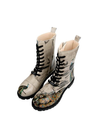 Kadın Vegan Deri Bej Fermuarlı Uzun Bot - Gracious Feathers Tasarım Multicolor