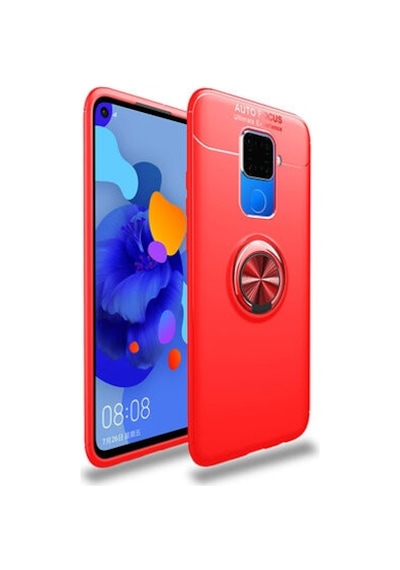 Huawei Mate 30 Lite Kılıf Yüzüğü Stant Ve Araç Tutucu Olabilen Şık Esnek Premium Silikon Kapak Ryc/ravel Kirmizi