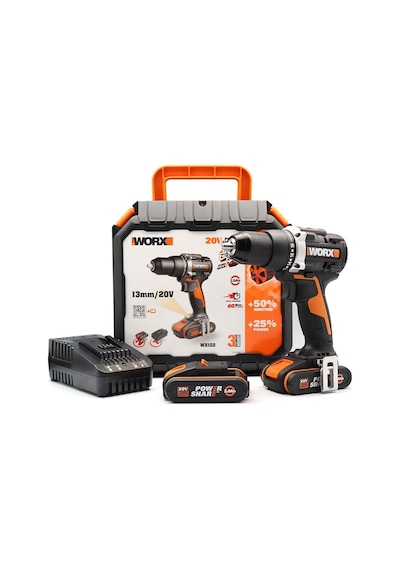 WORX WX102 20Volt/2.0Ah Li-ion Çift Akülü Kömürsüz Profesyonel Şarjlı Matkap