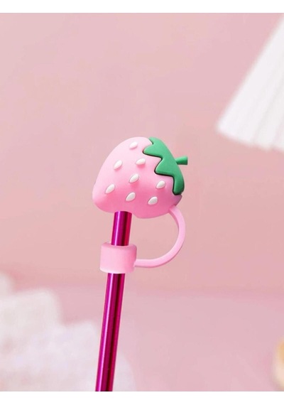 Silikon Pembe Çilek Model Toz Geçirmez Sızdırmaz Pipet Kapağı 1 Adet Stanley Termos Ile Uyumlu