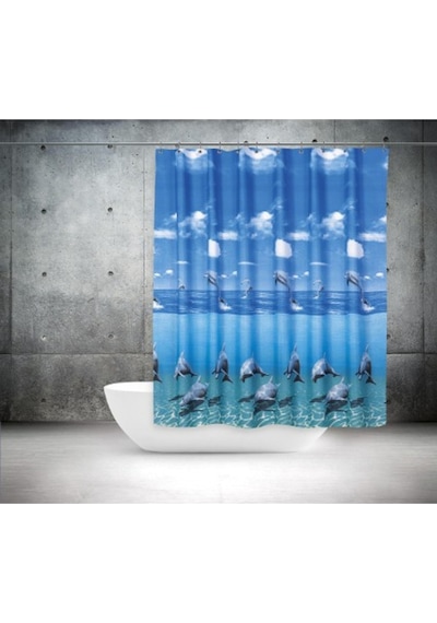 Zethome Tropik Banyo Duş Perdesi 8852 Tek Kanat 1X120X200 Mavi