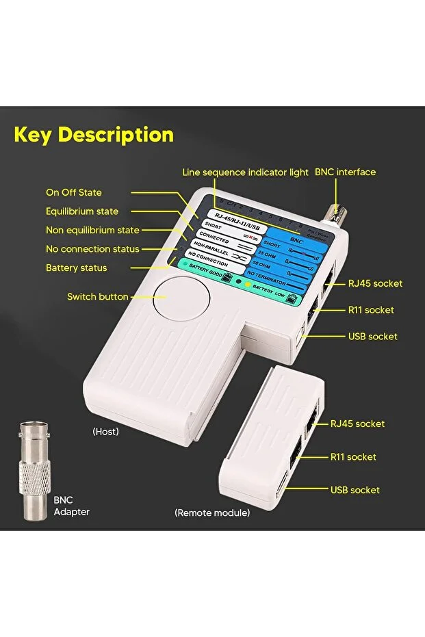 Rj45+usb+rj11+bnc Profesyonel Çantalı Telefon Koaksiyel Usb 4'ü 1 Arada Uzaktan Kablo Test Cihazı Hızlı Tepki Ayrılabilir Network