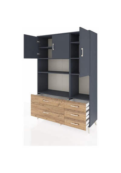 Hyperion Dolap 8 Raflı 5 Çekmeceli 3 Kapaklı 132x44x195 Antrasit-antrasit/çam Antrasıt/atlas Çam Hyperion Dolap 8 Raflı 5 Çekmeceli 3 Kapaklı 132x44x195 Antrasit-antrasit/çam Antrasıt/atlas Çam