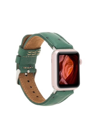 Apple Watch Uyumlu Deri Kordon 42-44-45mm De6 Yeşil