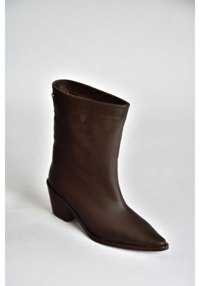 Fox Shoes V654082003 Kahverengi Hakiki Deri Alçak Topuklu Kadın Bot Kahverengi