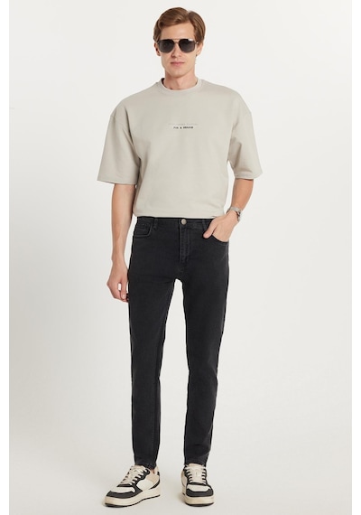 Tudors Erkek Slim Fit Yıkamalı Taşlamalı Esnek Kot Düz Paça Tapered Siyah Pantolon-34827 Siyah