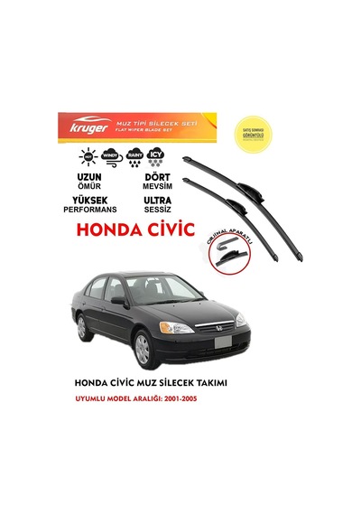 Civic Cam Muz Silecek Silgi Silgeç Takımı 2001 Model Araca Özel . Aparat