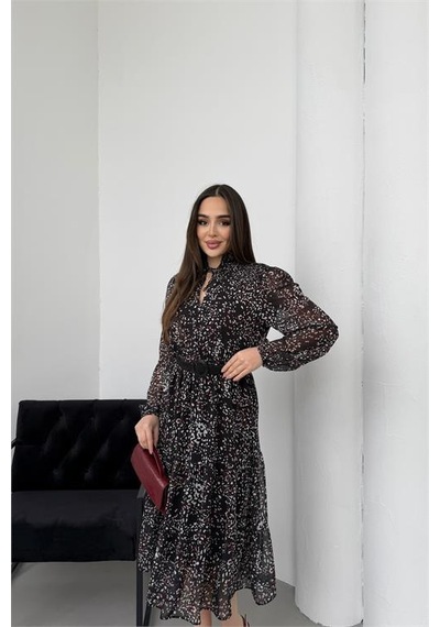 Neşeli Butik Kadın Siyah Dik Yaka Bağlama Detaylı Şifon Kumaş Uzun Kol Midi Elbise Nbelb01 Siyah Neşeli Butik Kadın Siyah Dik Yaka Bağlama Detaylı Şifon Kumaş Uzun Kol Midi Elbise Nbelb01 Siyah