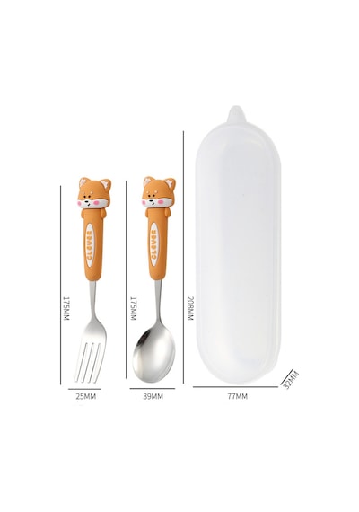 Kahverengi Tavşan Figürlü Premium Çocuk Bpa Free Paslanmaz Çelik Uçlu Çatal-kaşık Set 24+ Ay