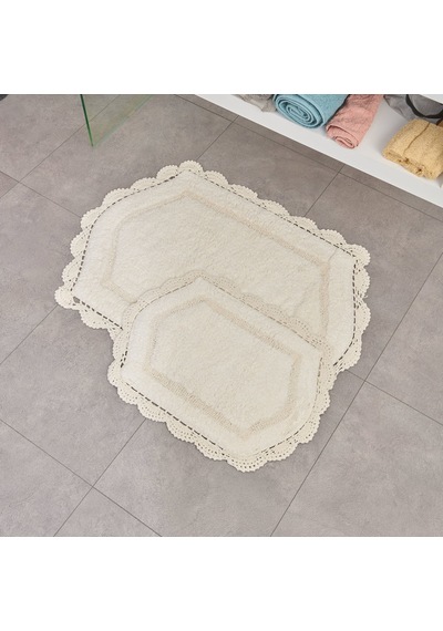 Soft Lace 2'li Banyo Paspası - Ekru - 40x60 Cm + 60x90 Cm Çok Renkli
