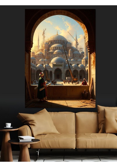 Bir Kemerden İstanbul Camii Manzarası Dekoratif Kanvas - Mdf Ahşap Tablo