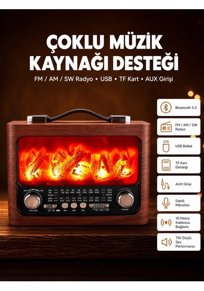Solar Panelli Alev Işıklı Bluetooth Hoparlör Çoklu Giriş, Uzun Pil Ömrü - 5000