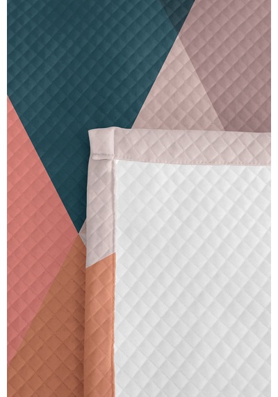 Geometrik Pembe Genç Odası Tek Kişilik Pike Takımı - Petrol Ekru 160x220 Cm Kapitone Yatak Örtüsü Kabuğu Kil Solgunluğu
