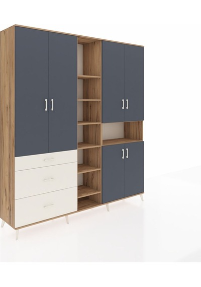 Hyperion Dolap 13 Raflı 3 Çekmeceli 6 Kapaklı 220x44x243 Çam-antrasit/aytaşı Çok Renkli Hyperion Dolap 13 Raflı 3 Çekmeceli 6 Kapaklı 220x44x243 Çam-antrasit/aytaşı Çok Renkli