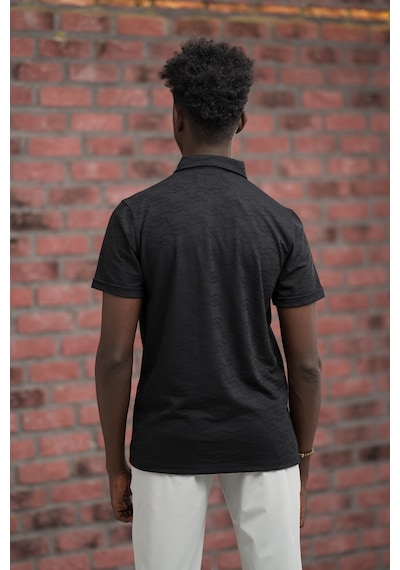 Advante Regular Fit Likralı Kendinden Desenli Polo Yaka T-shirt Siyah