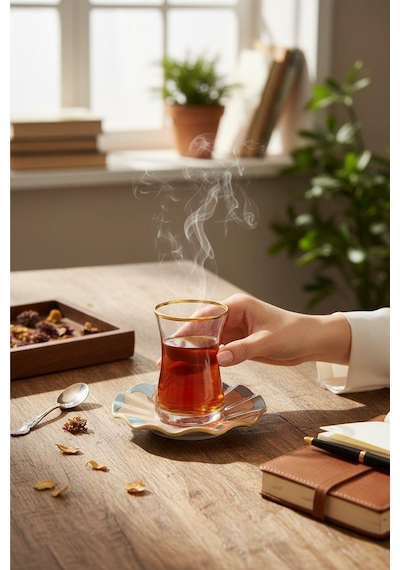 12 Parça Velora Altın Yaldızlı 6 Kişilik Çay Takımı Seti-5331 Çok renkli