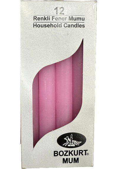 Bozkurt Konik Şamdan Mum Fener Mumu - Pembe - 14 Cm. - 12 Adetlik Paket Pembe