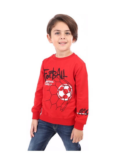Toontoy Kids Toontoy Erkek Çocuk Football Baskılı Sweatshirt Kırmızı
