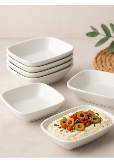 Gürallar 14 Cm Kare Kayık Kahvaltılık Meze Tabağı 12 Adet Beyaz