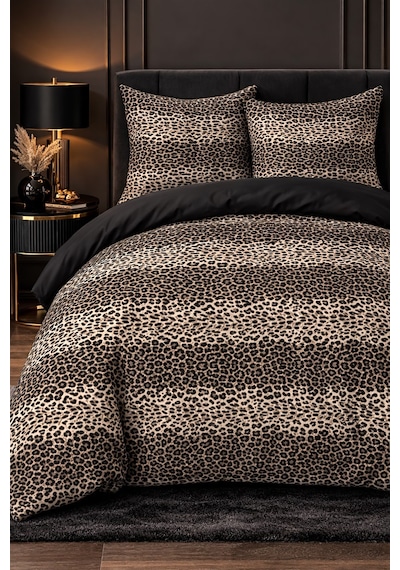 More Home Tek Kişilik Yorgan Kılıfı + Yastık Kılıfı Leopar Siyah