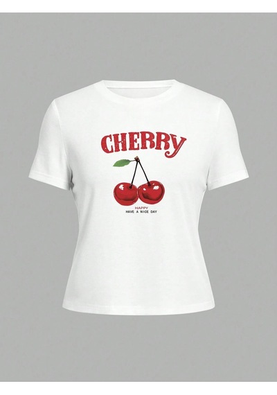 Cherry Happy Baskılı Beyaz Tshirt Anne Kız Kombin - Oversize Bisiklet Yaka Tişört Lacivert-beyaz-279110 Cherry Happy Baskılı Beyaz Tshirt Anne Kız Kombin - Oversize Bisiklet Yaka Tişört Lacivert-beyaz-279110