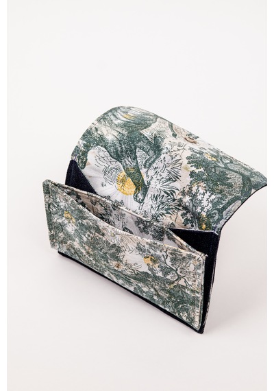 Fabric Craft Bag Kumaş Cüzdan Denim Çift Bölmeli 18x12 Cm Lacivert - Yeşil