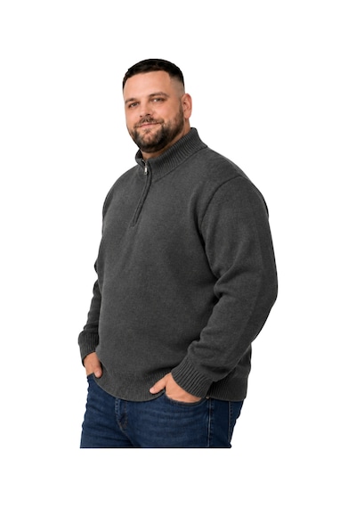 Battalmoda Erkek Büyük Beden Antrasit Hattush Fermuarlı Dik Yaka Triko Kazak 3xl-4xl-5xl-6xl