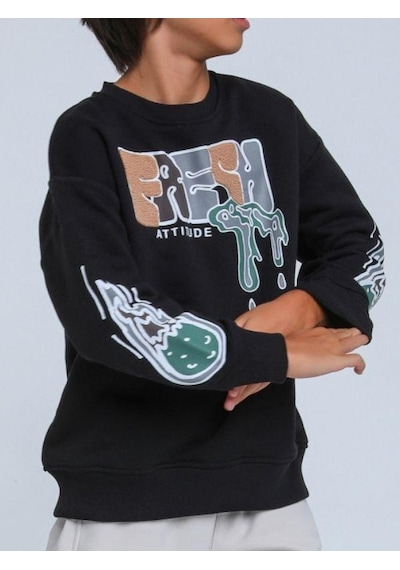 Jack Lions Erkek Çocuk Fresh Dokulu İnce Şardonlu 3 İplik Sweatshirt-14257 Siyah