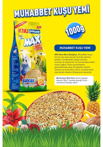 KIKI Excellent Kuş Max Menu Budgies Ballı Muhabbet Kuşu Yemi 1000 Gr. KB302
