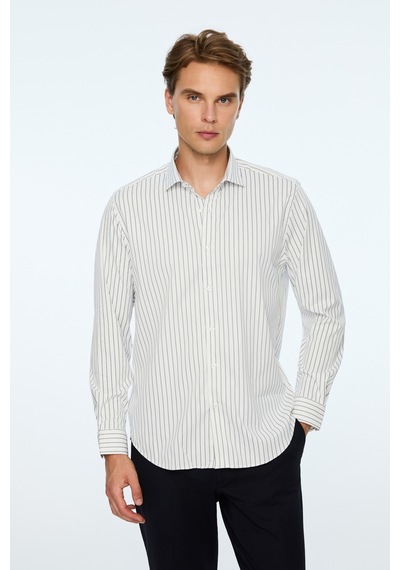 Morven Erkek Lacivert Trend Çizgili Slim Fit İtalyan Yaka Gömlek 26mc004063200 Lacivert