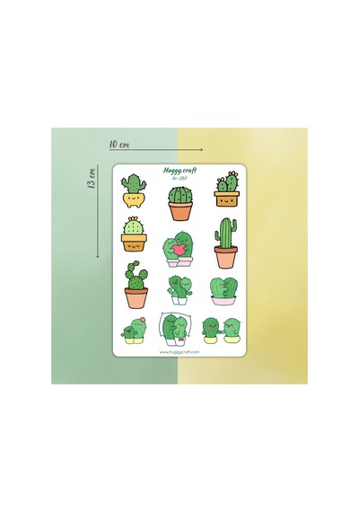 Sevimli Yeşil Kaktüsler Sticker Seti - 12 Parça Standart