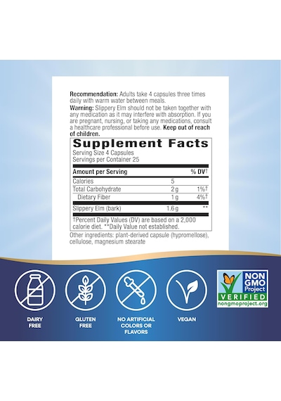Nature's Way Slippery Elm Bark Traditional Support To Soothe The 100 Caps