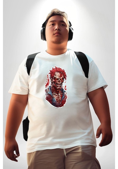 Angemiel Zombi Beyaz The Walking Dead Beyaz Büyük Beden Kadın Erkek Ünisex Basic Ön Baskılı Tişört Beyaz