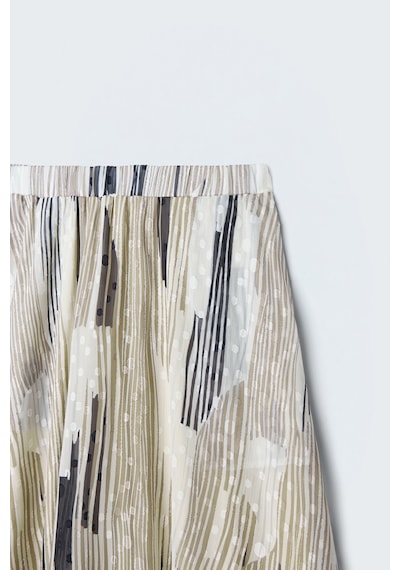 Sateen Desenli Kloş Etek - Bej-137640