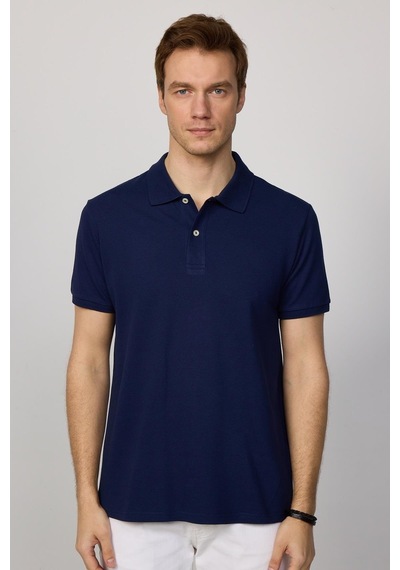 Tudors Erkek Slim Fit Dar Kesim %100 Pamuk Düz Pike Lacivert Polo Yaka Tişört-30496-lacivert Lacivert