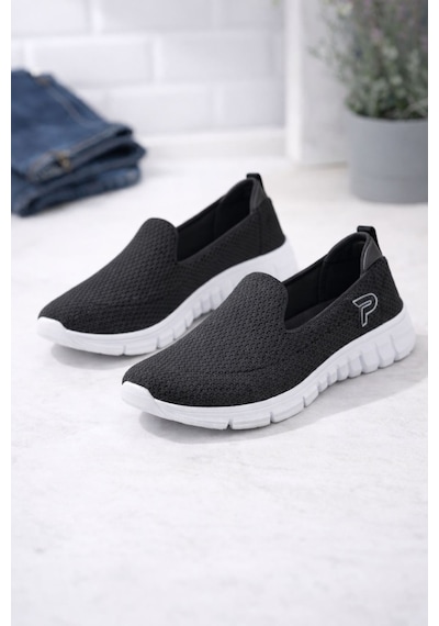 Craft Moda Kadın Ortopedik Hafif Taban Günlük Yürüyüş Ayakkabısı Esnek Rahat Sneaker Siyah Beyaz