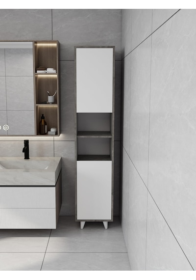 Riva Çamaşır Sepetli Banyo Dolabı Hanoi Beyaz Renk