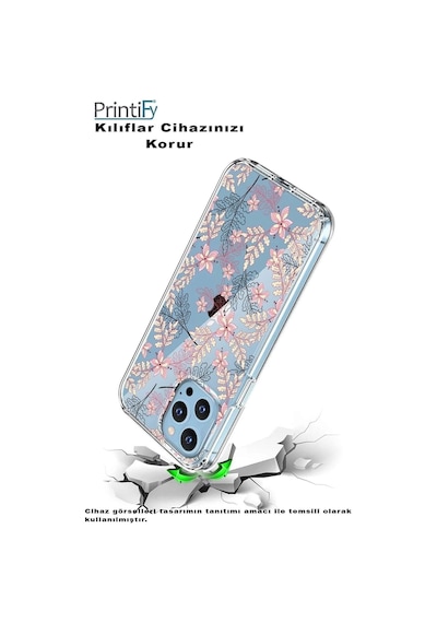 Realme 11 İle Uyumlu Floral Kırmızı Baskılı Kamera Korumalı Şeffaf Kılıf