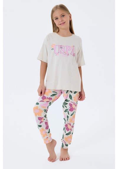 U.s. Polo Assn. 2503 %100 Pamuk Cepli Kız Çocuk Pijama Takım Bej