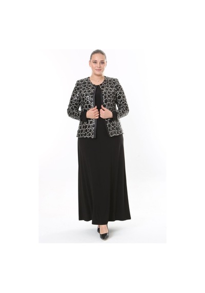 Ladies First Büyük Beden 3911 Siyah Ceket+elbise Takım 001