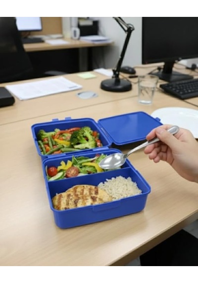 3 Bölmeli Lunch Box, Ofis Ve Piknik Kullanımına Uygun Şık Saklama Kabı, Turuncu Yeşil Bakır