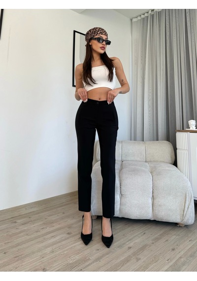Lodmela Cep Detaylı Düşük Bel Bilek Boy Pantolon 6019-siyah Siyah