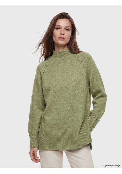 Lcw Modest Yeşil Yarım Balıkçı Yaka Oversize Kadın Triko Tunik