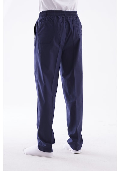eratnur Erkek Lacivert Rahat Kesim Beli Lastikli Bağcıklı Keten Pantolon