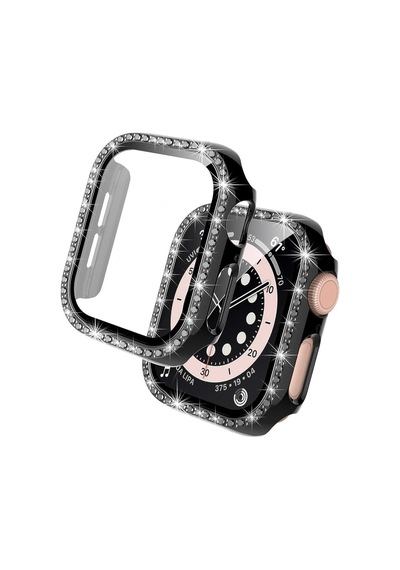 Apple Uyumlu  Watch  44mm Ekran Koruyuculu Tek Sıra Kenar Taşlı Sert Pc Kasa Koruyucu