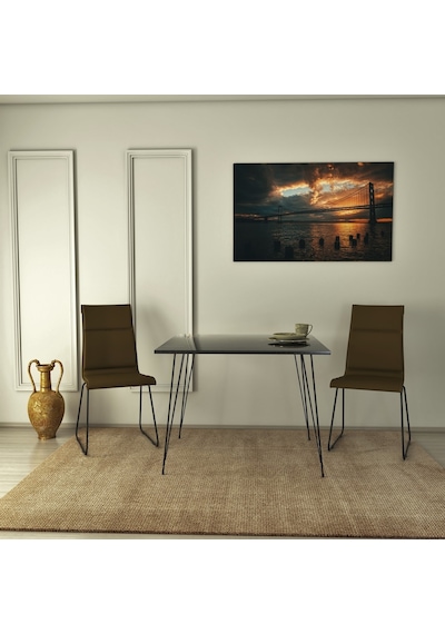 Pasific Home Sandalf Metal Ayaklı Mutfak Masası Kare 90x90 Siyah Mermer