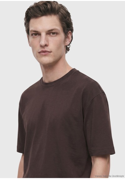 Ramsey Kahverengi Düz %100 Pamuk T-shirt